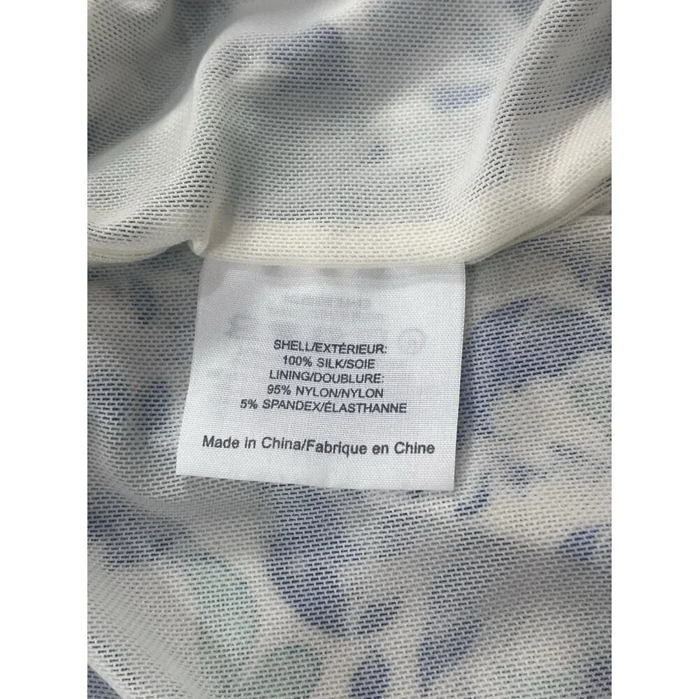 Tory Burch Ruched Knee Length Silk Dress Blue White Floral Print Lined Medium
